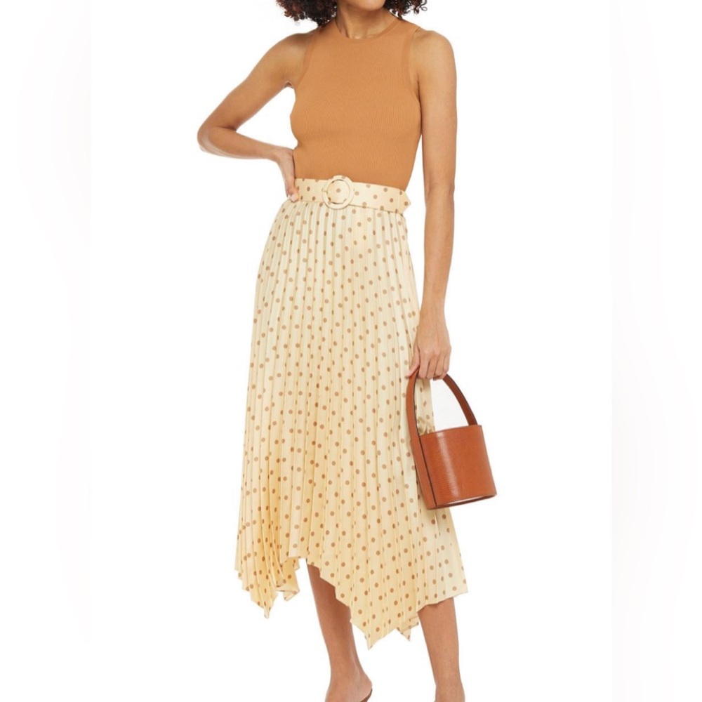 Sandro Yellow Polka dot pleated Skirt with Belt